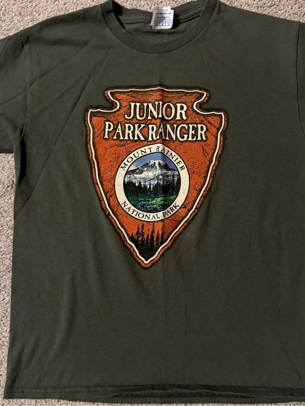 Junior Park Ranger Mount Rainier Green Kids Short Sleeve Tee